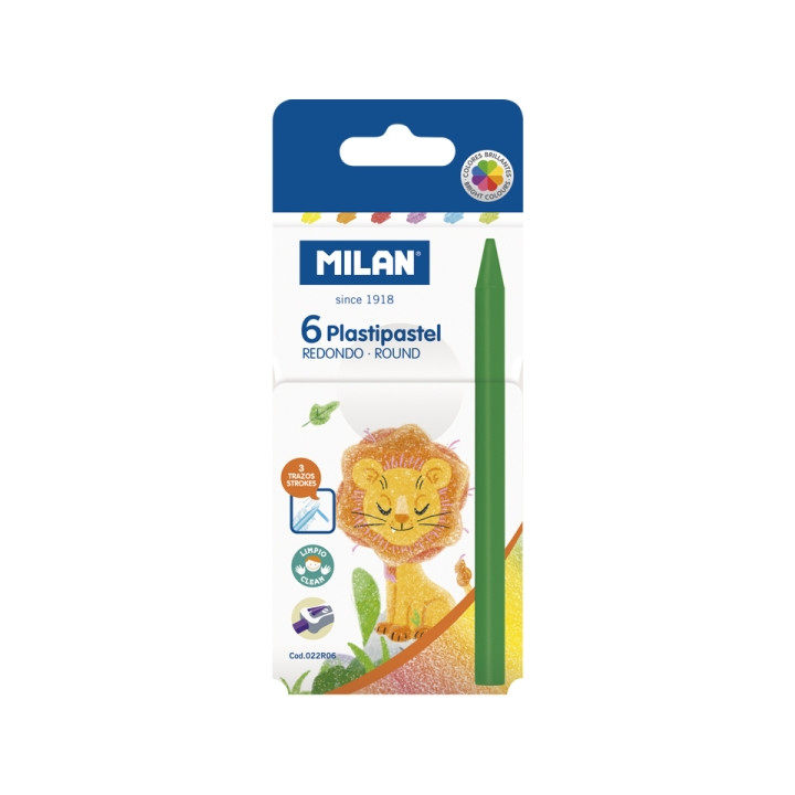Milan Plastipastel Pack de 6 Ceras de Colores Redondas - Colores Surtidos