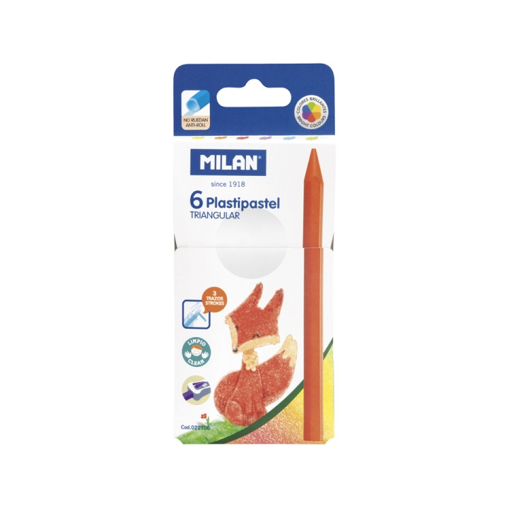 Milan Plastipastel Pack de 6 Ceras de Colores Triangulares - Colores Surtidos