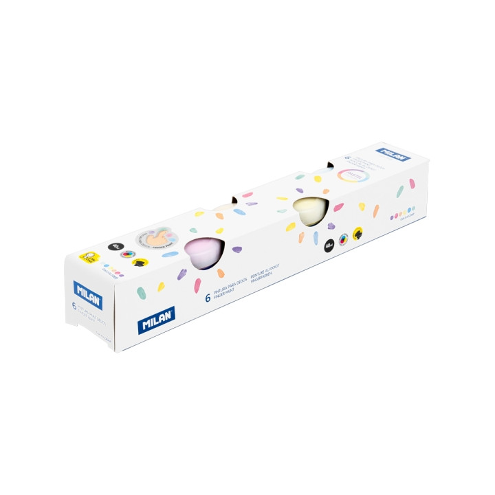 Milan Pack de 6 Tarros de Pintura para Dedos - 40ml por Unidad - Mezclable - Lavable - Colores Pasteles Surtidos