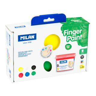 Milan Pack de 6 Tarros de Pintura para Dedos - 100ml por Unidad - Mezclable - Lavable - Colores Surtidos