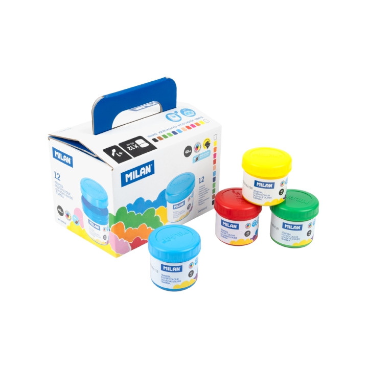 Milan Pack de 6 Tarros de Tempera - 40ml por Unidad - Incluye Pincel - Mezclable - Colores Surtidos
