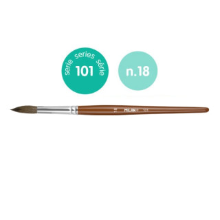 Milan 101 Pack de 6 Pinceles Escolares Redondos Numero 18 - Bolsa con Colgador - Pelo de Cabra y Sintetico - Color Madera Oscur