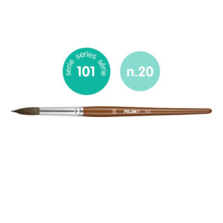 Milan 101 Pack de 3 Pinceles Escolares Redondos Numero 20 - Bolsa con Colgador - Pelo de Cabra y Sintetico - Color Madera Oscur