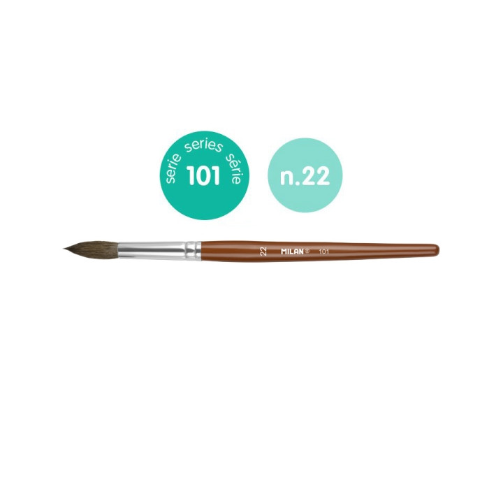 Milan 101 Pack de 3 Pinceles Escolares Redondos Numero 22 - Bolsa con Colgador - Pelo de Cabra y Sintetico - Color Madera Oscur