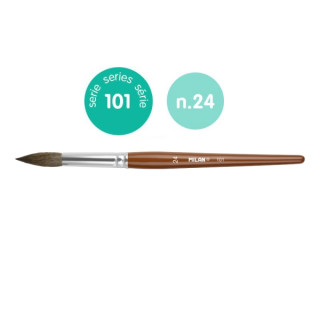 Milan 101 Pack de 3 Pinceles Escolares Redondos Numero 24 - Bolsa con Colgador - Pelo de Cabra y Sintetico - Color Madera Oscur