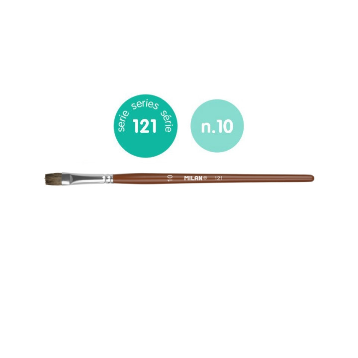 Milan 121 Pack de 6 Pinceles Escolares Planos Numero 10 - Bolsa con Colgador - Pelo de Cabra y Sintetico - Color Madera Oscuro