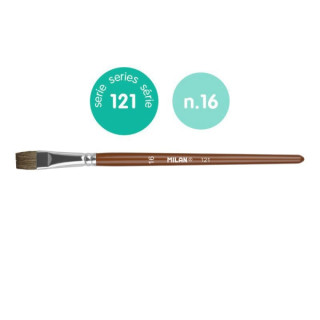 Milan 121 Pack de 6 Pinceles Escolares Planos Numero 16 - Bolsa con Colgador - Pelo de Cabra y Sintetico - Color Madera Oscuro