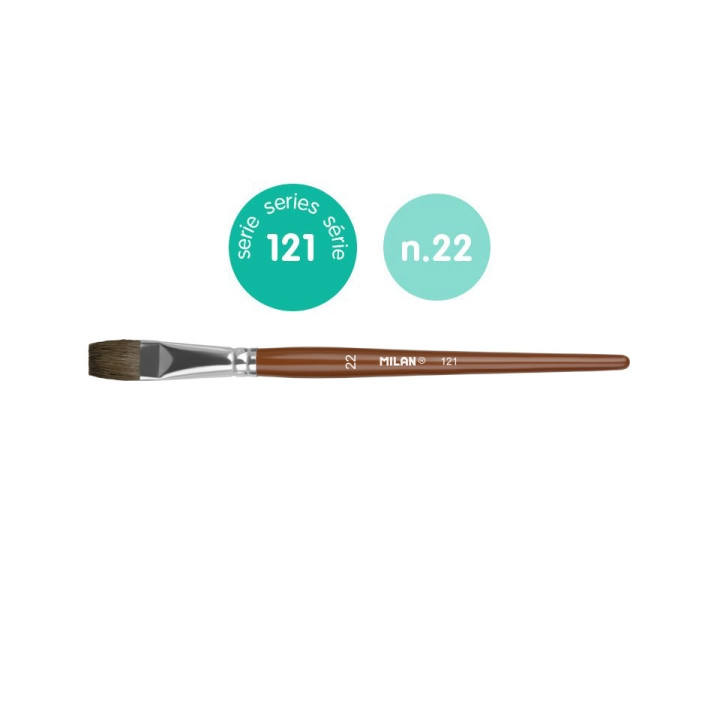 Milan 121 Pack de 3 Pinceles Escolares Planos Numero 22 - Bolsa con Colgador - Pelo de Cabra y Sintetico - Color Madera Oscuro