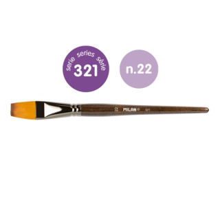 Milan 321 Pack de 2 Pinceles Planos Numero 22 - Bolsa con Colgador - Pelo Sintetico - Color Madera Oscuro