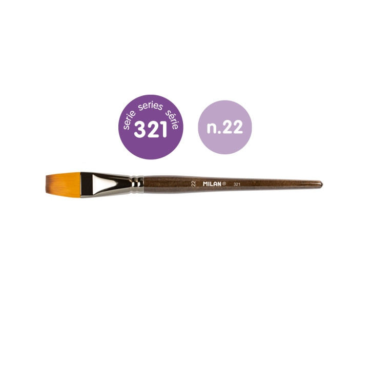 Milan 321 Pack de 2 Pinceles Planos Numero 22 - Bolsa con Colgador - Pelo Sintetico - Color Madera Oscuro