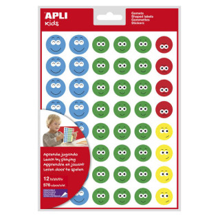 Apli Gomets Cara Feliz Ii - 576 Gomets por Bolsa - 4 Estilos de Cara Diferentes - Motivan y Premian a los Niños - Enseñan a E