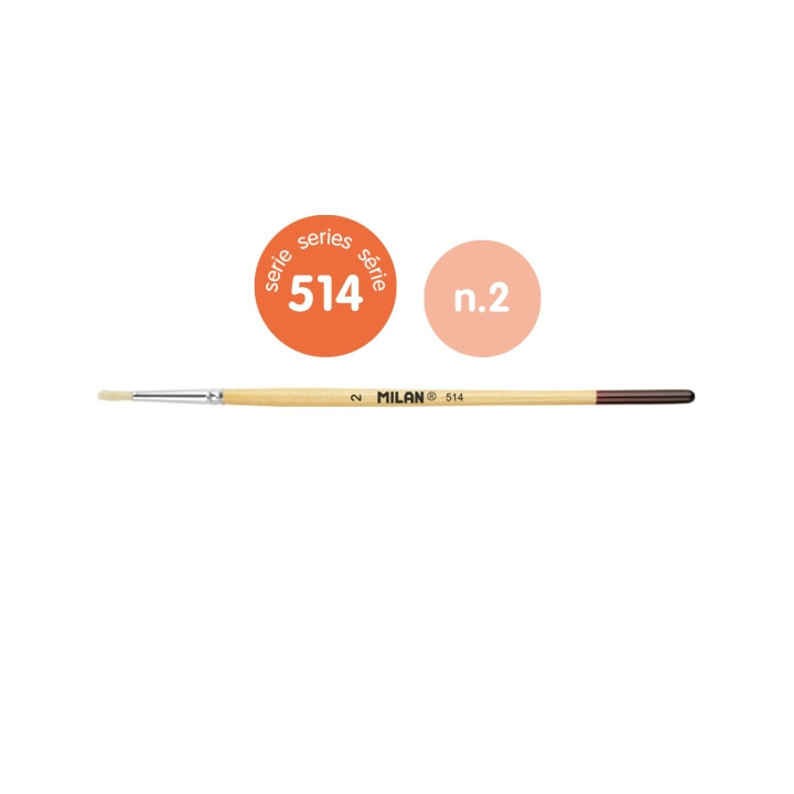 Milan 514 Pack de 12 Pinceles Redondo - Mango Corto Numero 2 - Bolsa con Colgador - Cerda Natural - Color Madera Claro