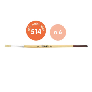Milan 514 Pack de 10 Pinceles Redondos - Numero 6 - Bolsa con Colgador - Cerda Natural - Mango Corto - Color Madera Claro