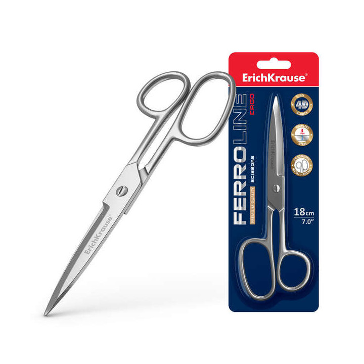 Erichkrause Ferro Tijera Metalica 18cm - Fabricadas en Acero de Alta Calidad - Cuchillas Engrosadas - Color Plateado