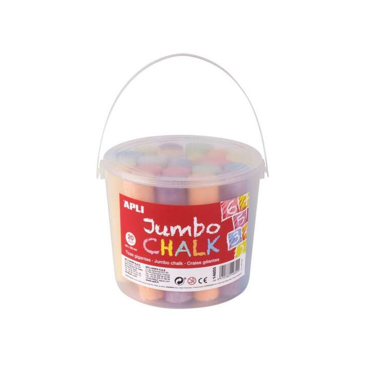 Apli Pack de 20 Tizas Jumbo Ø 25 x 105 mm - Aptas para Uso Escolar - Colores Surtidos