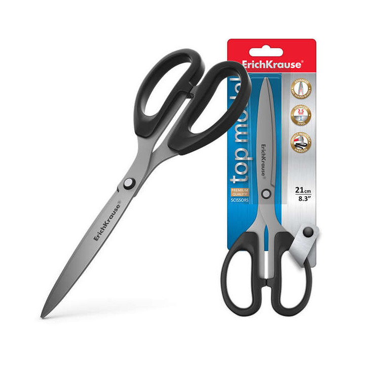 Erichkrause Top Model Tijeras de 21cm con Cuchillas en Forma de Arco de Acero Inoxidable - Afilado Doble Avanzado - Color Negro