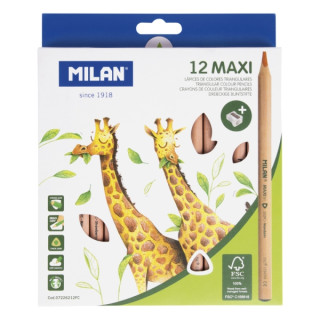 Milan Maxi Pack de 12 Lapices de Colores - Madera Certificada FSC - Incluye Sacapuntas - Triangulares - Colores Surtidos