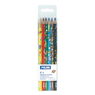 Milan Super Heroes Space Pack de 6 Lapices de Colores - Dibujos Infantiles - Triangulares - Colores Surtidos