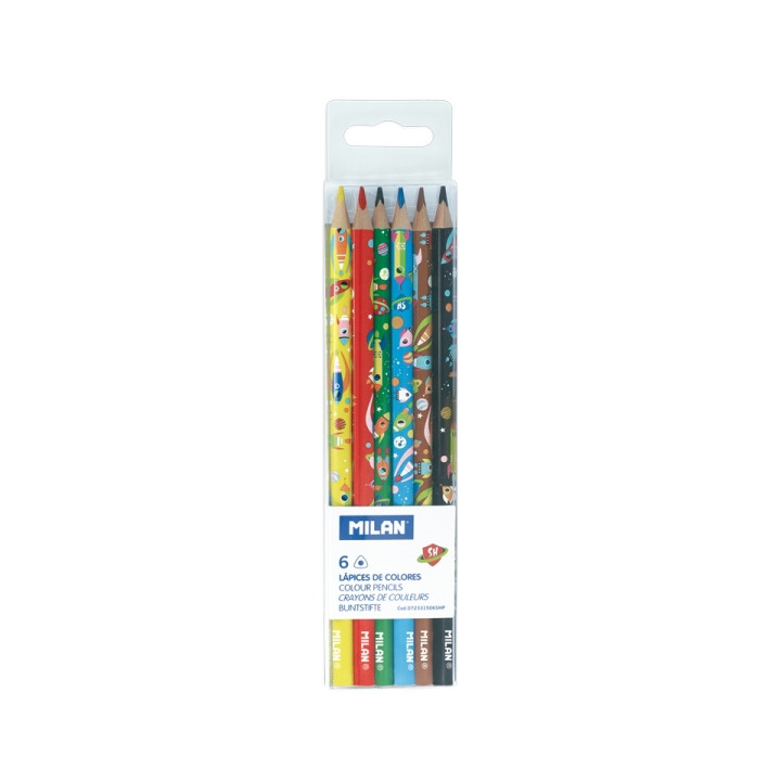 Milan Super Heroes Space Pack de 6 Lapices de Colores - Dibujos Infantiles - Triangulares - Colores Surtidos