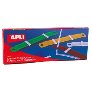 Apli Pack de 50 Fasteners de Plastico con Lengüeta - Tamaño 90x12mm - Cierre Compresor - Ideal para Organizar Papel - Colores