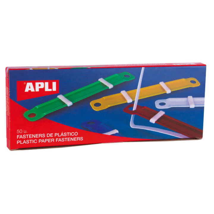 Apli Pack de 50 Fasteners de Plastico con Lengüeta - Tamaño 90x12mm - Cierre Compresor - Ideal para Organizar Papel - Colores