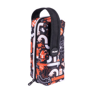 Milan Fingers Pack de 4 Estuches con Goma de Borrar - Sacapuntas - Lapiz - 3 Boligrafos - Regla - 12 Lapices de Colores - 12 Ro