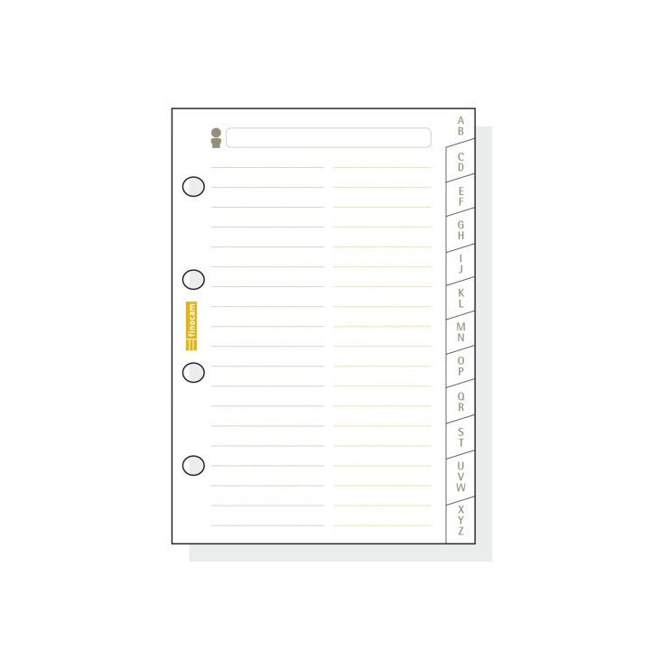 Finocam C175 Indice Alfabetico para Agendas Classic - 12 Solapas - Formato 601 - 56x89x3mm - Cartulina - Color Blanco
