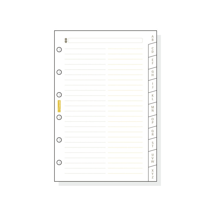 Finocam C375 Indice Alfabetico para Agendas Classic - 12 Solapas - Formato 603 - 79x127x3mm - Cartulina - Color Blanco