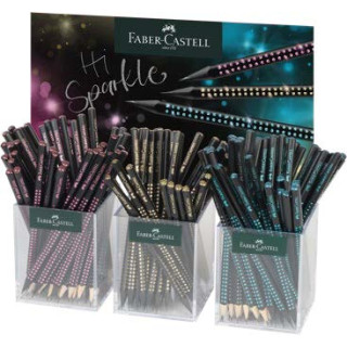 Faber-Castell Sparkle Medianoche Expositor con 144 Lapices Triangulares de Grafito B - Mina Resistente a la Rotura - Con Boton
