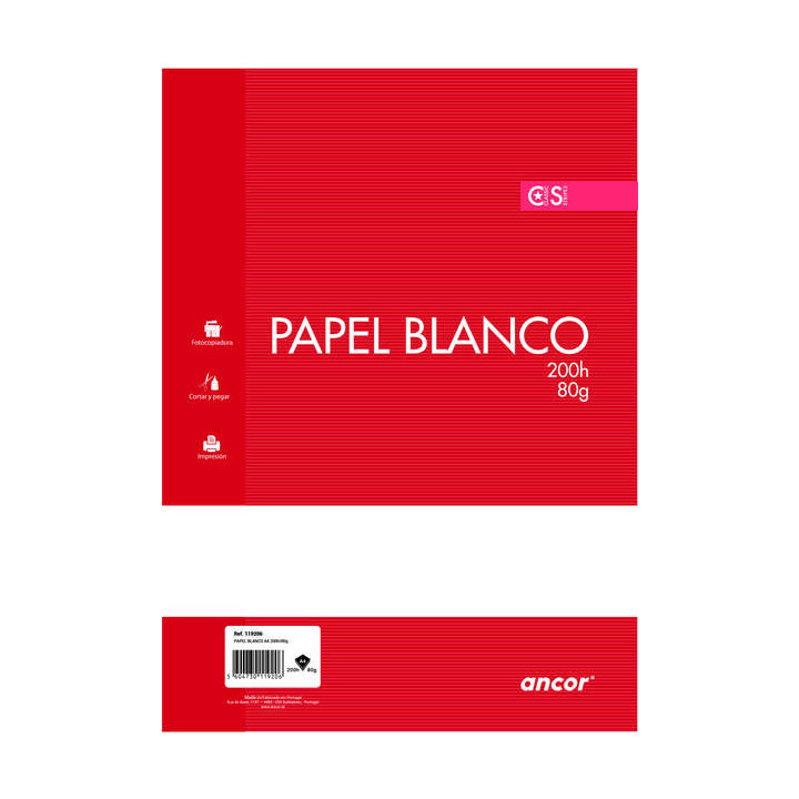Ancor Paquete de Papel de 200 Hojas 80gr Tamaño A4 Liso