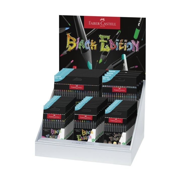 Faber-Castell Black Edition Expositor con 44 Estuches Surtidos de Lapices de Colores - Mina Supersuave - Madera Negra - Ideales