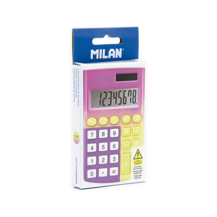 Milan Sunset Calculadora de Bolsillo - 8 Digitos - Embalaje de Carton - Color Amarillo