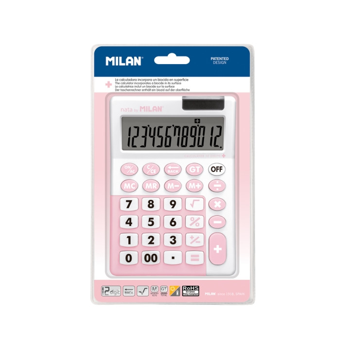 Milan Edicion + Calculadora - 12 Digitos - Superficie Antibacteriana - Blister - Color Rosa