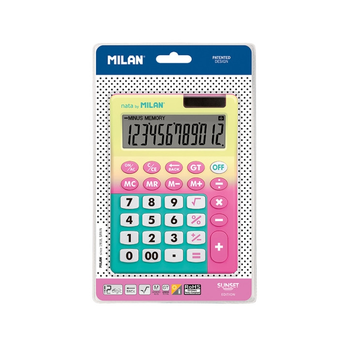 Milan Sunset Calculadora - 12 Digitos - Blister - Color Rosa