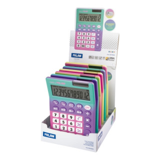 Milan Sunset Expositor con 6 Calculadoras - 12 Digitos - Colores Surtidos