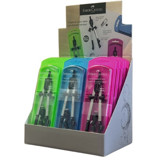 Faber-Castell Expositor de 15 Compases de Ajuste con Tornillo Central - Articulaciones en ambos Brazos - Adaptador Universal -