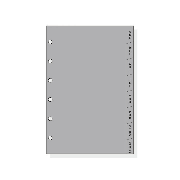 Finocam C364 Indice Alfabetico para Agendas Classic - 8 Solapas - Formato 603 - 89x127x3mm - PVC - Color Gris