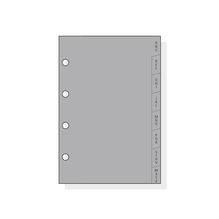 Finocam C164 Indice Alfabetico para Agendas Classic - 8 Solapas - Formato 601 - 66x89x3mm - PVC - Color Gris