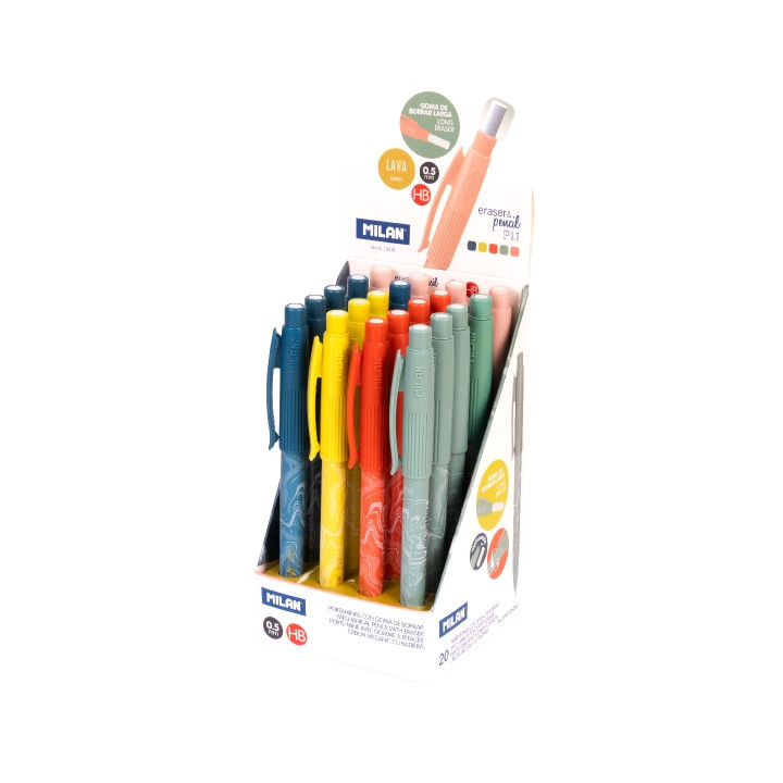 Milan Lava Expositor con 20 Portaminas 0.5mm - Dureza HB - Colores Surtidos