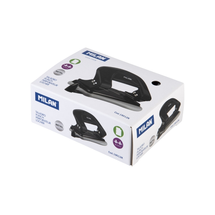 Milan Taladro Perforador Metalico - Incluye Guia de Plastico - hasta 15 Hojas - Color Negro