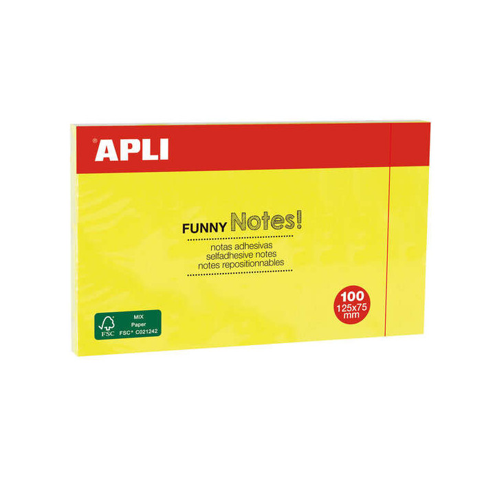 Apli Notas Adhesivas Funny 125x75mm - Bloc de 100 Hojas - Divertidos Diseños - Adhesivo de Calidad - Amarillo Fluorescente