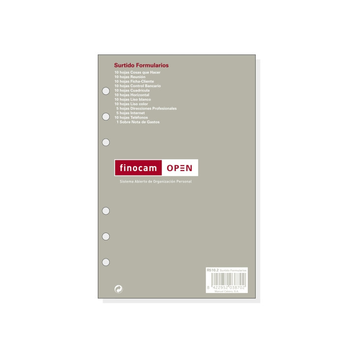 Finocam R510.2 Formularios Surtidos de Recambio para Agendas Open - Formato 500 - 117x9x181mm - Color Surtidos