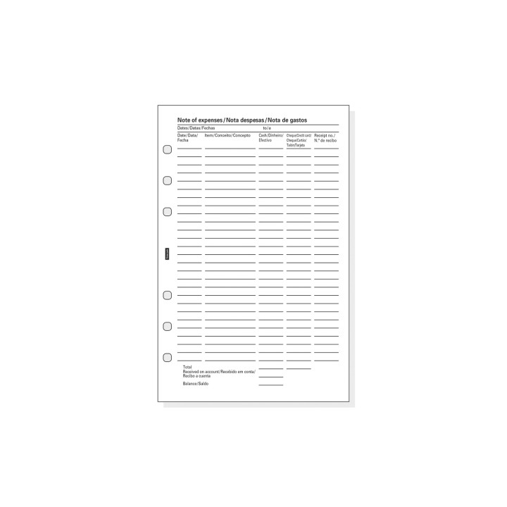 Finocam R517 Pack de 6 Formularios de Recambio para Agendas Open - Nota de Gastos - Formato 500 - 117x5x181mm - Color Blanco