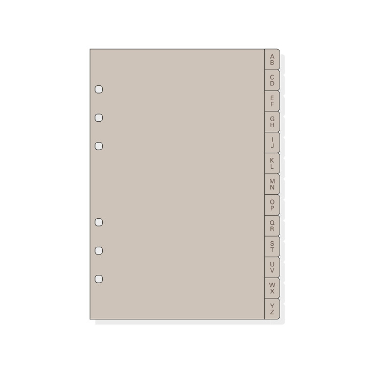 Finocam R564 Indice Alfabetico para Agendas Open - 13 Solapas - Formato 500 - 129x2x181mm - PVC - Color Beige Grisaceo