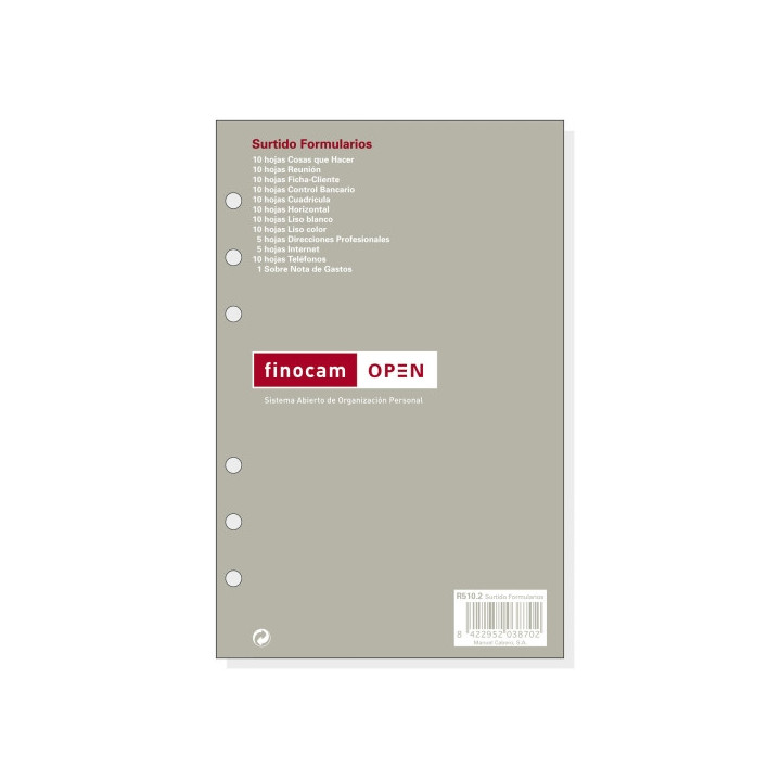 Finocam R510.2C Formularios Surtidos de Recambio para Agendas Open en Catalan - Formato 500 - 117x9x181mm - Color Surtidos