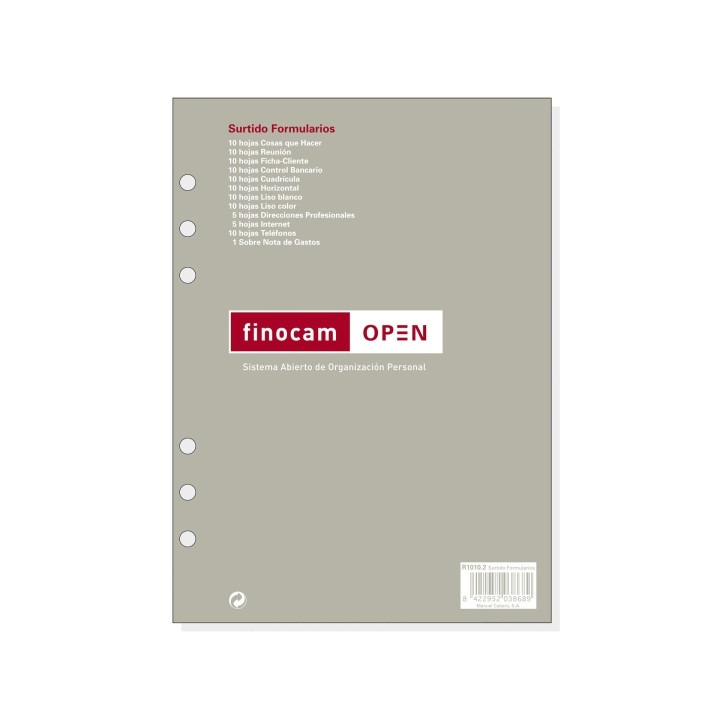 Finocam R1010.2 Recambio Surtido Formularios para Agendas Open - Formato 1000 - 155x9x215mm - Color Surtidos