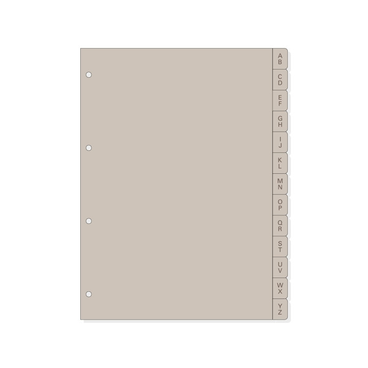 Finocam R4064 Indice Alfabetico para Agendas Open - 13 Solapas - Formato A4 - 220x2x297mm - PVC - Color Beige Grisaceo