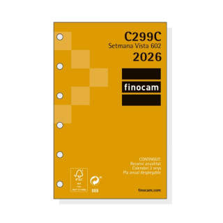 Finocam C299C Recambio para Agendas Classic en Catalan - Anual 2026 - Hojas Microperforadas - Formato 602 - 73x6x114mm - Semana