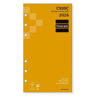 Finocam C999C Recambio para Agendas Classic en Catalan - Anual 2026 - Esquinas Microperforadas - Formato 609 - 94x6x171mm - Sem
