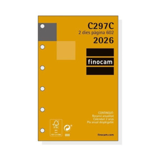Finocam C297C Recambio para Agendas Classic en Catalan - Anual 2026 - Esquinas Microperforadas - Formato 602 - 73x9x114mm - 2 D